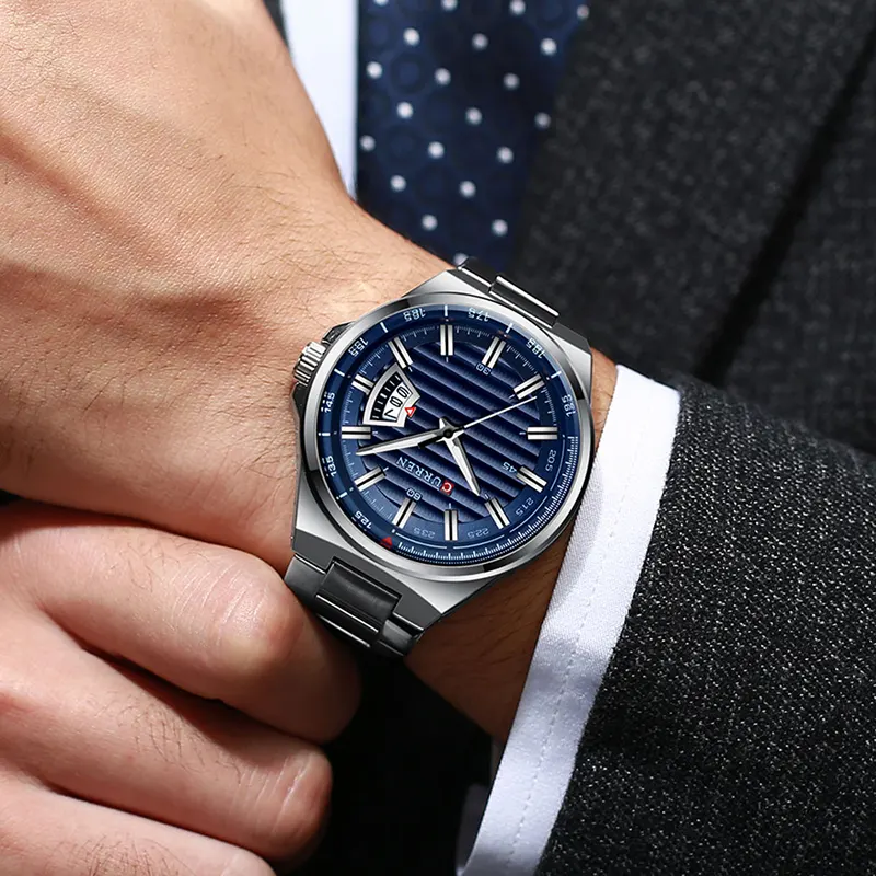 Curren Quartz Blue Dial Silver-tone Men's Watch- 8375